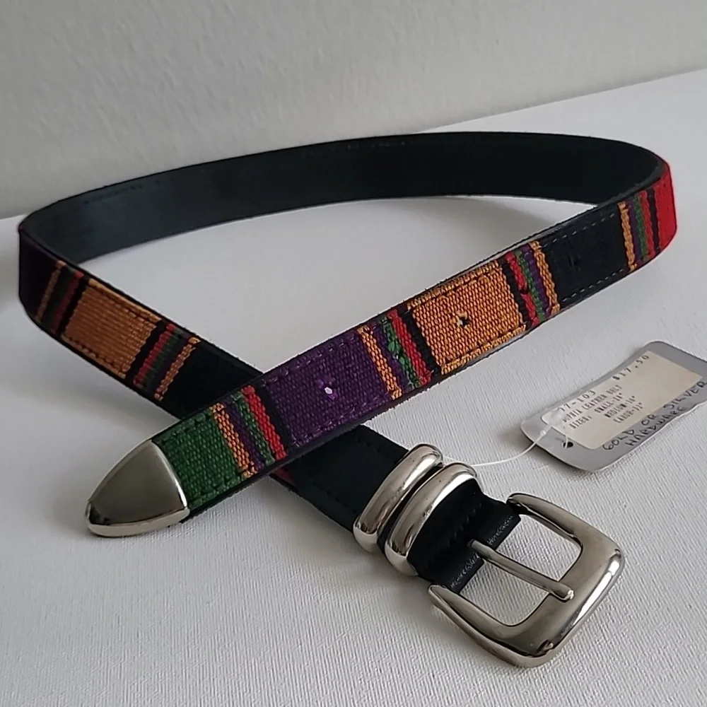 Vintage Multicolor Woven Stripe Belt with Black Leather Backing